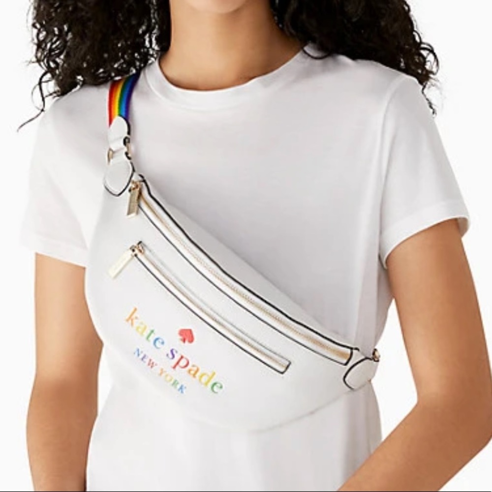 Leila rainbow pride belt bag waist bag white parchment pink red kate spade
